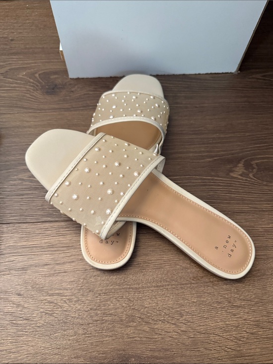 a new day Shoes - a new day Pearl-Studded Cream Slide Mules